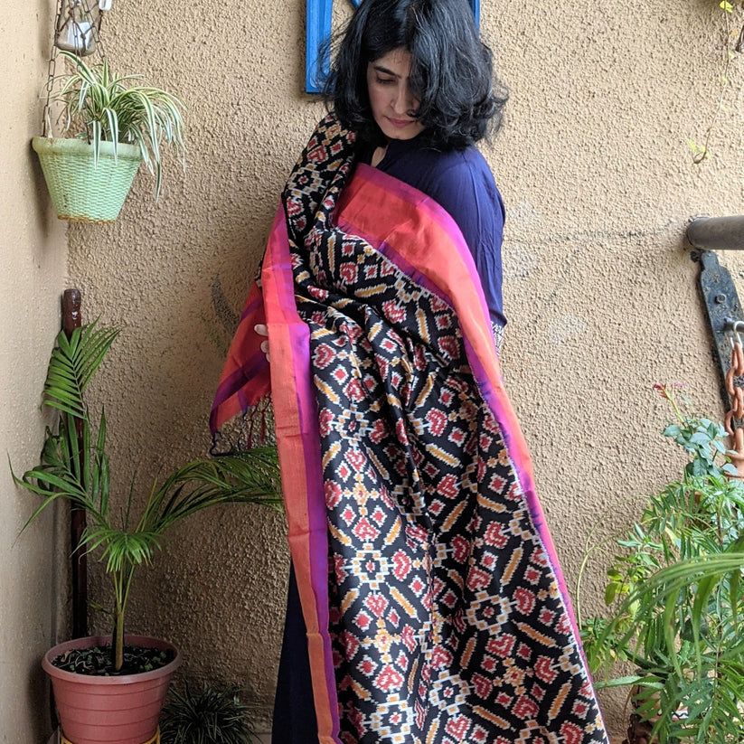 Black Silk Ikkat Dupatta image 1