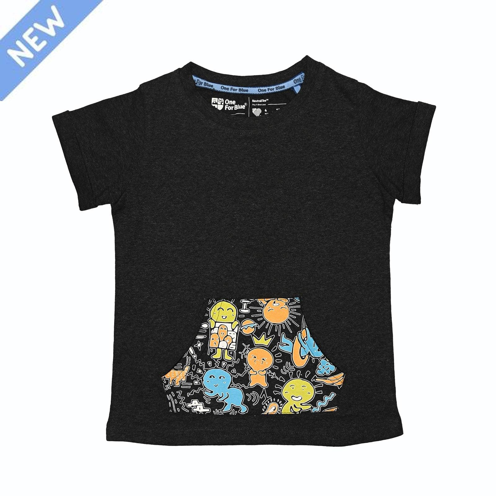 Scribble Dribble Kangaroo Pocket Tee- Charcoal Black