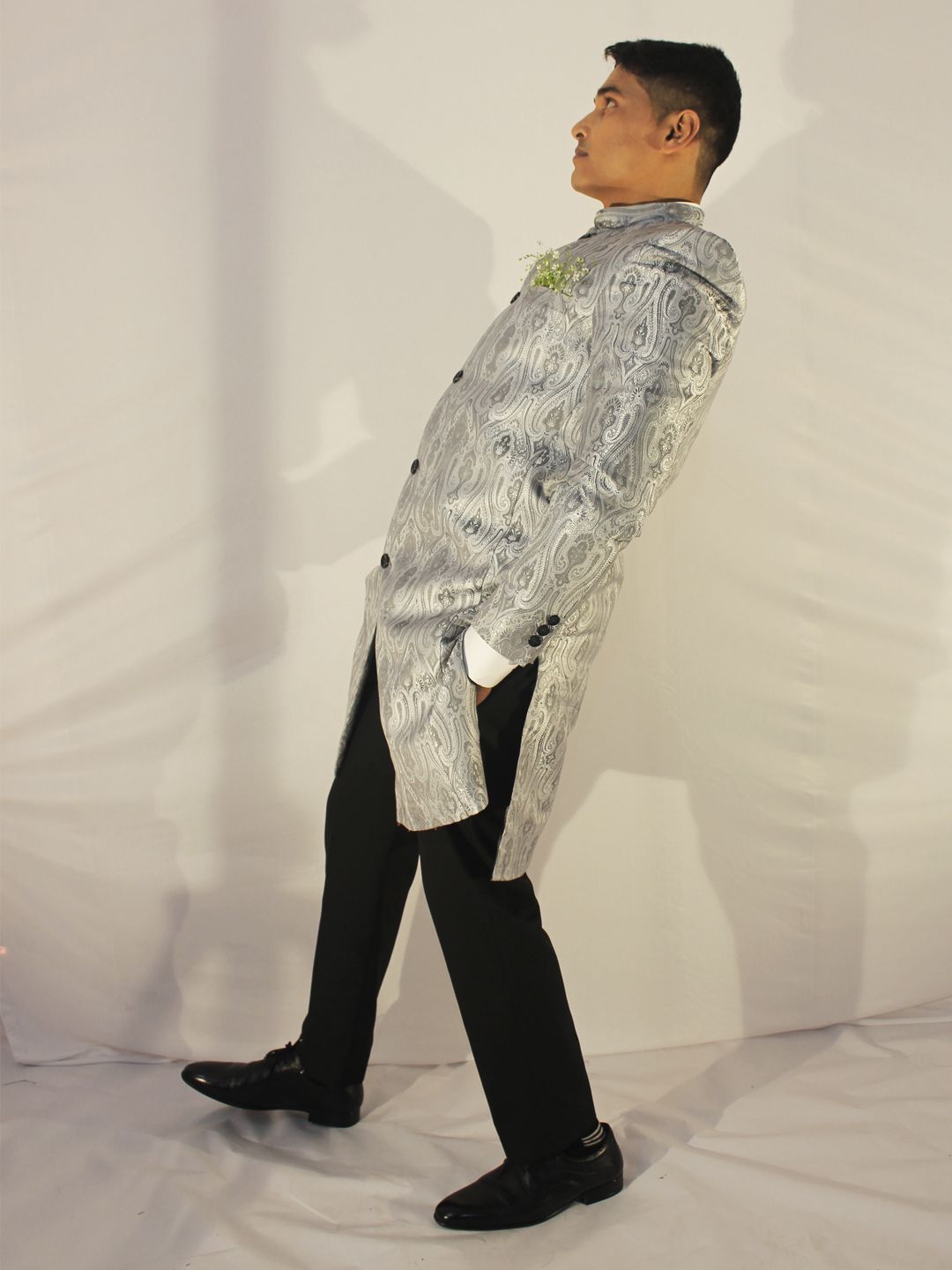 Banarasi Silk Silver Mens Sherwani