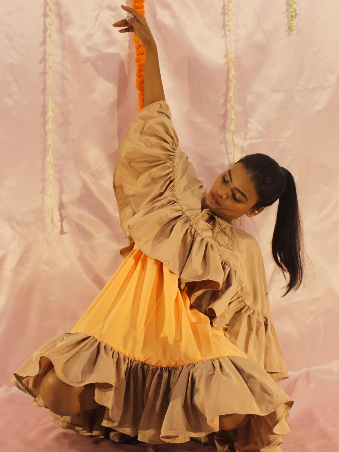 Beige FIFI Ruffle Cape Dress image 1