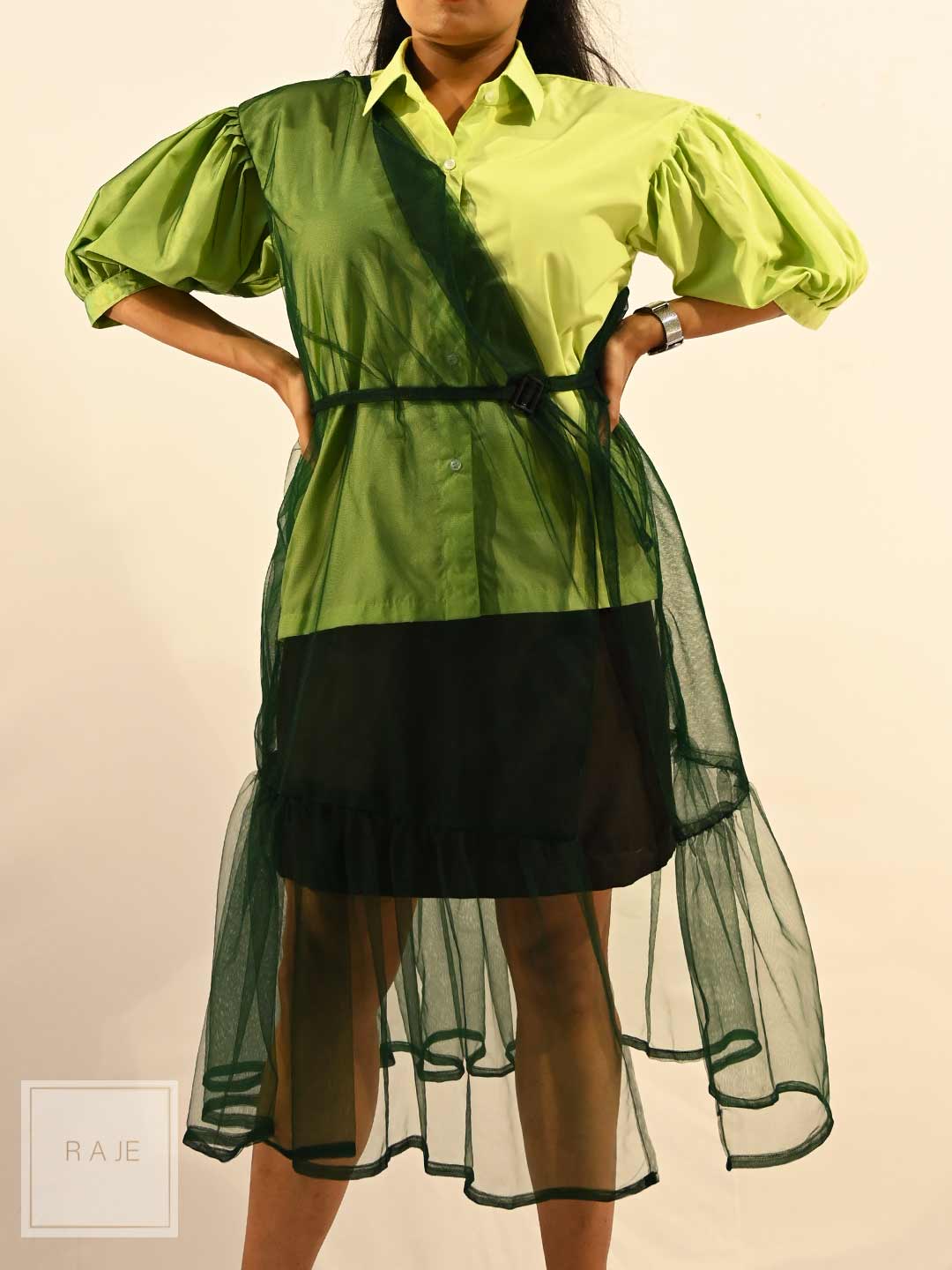 Asymmetrical Neon & Black Tulle Dress