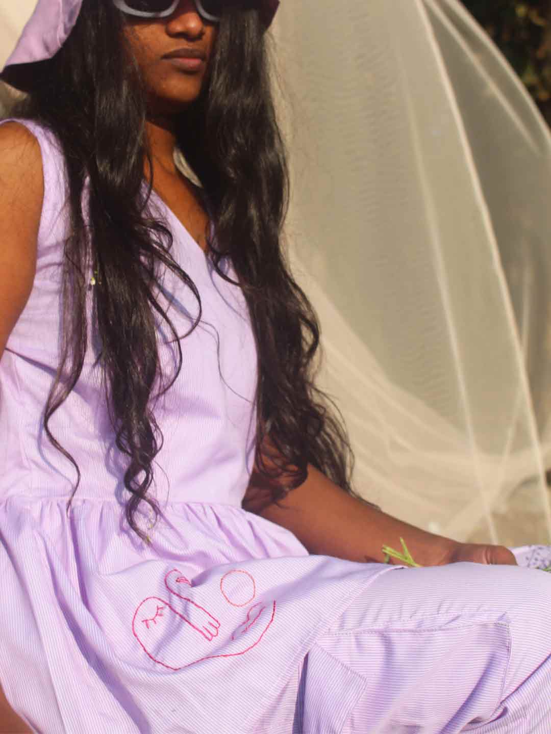 Lavender striped V-Neck Feminism Embroidered Top image 1