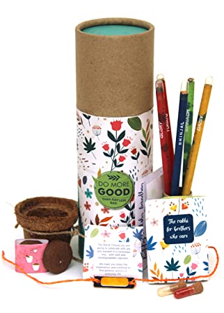 bioQ Plantable Rakhi (with seeds) Grow Kit | Eco Friendly Gift Box With Coco Pot & Peat For Planting | Plantable Stationery Combo: 5 Seed Pencils | Festive essentials | Sustainable Rakshabandhan with beej rakhi image 1