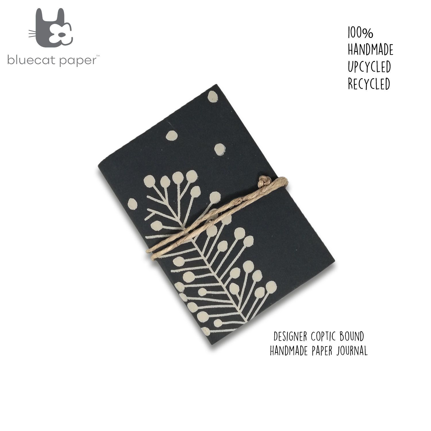 Coptic bound planner journal – hemp paper – grey, beige tree print (Size 21 x 14 CM) image 1