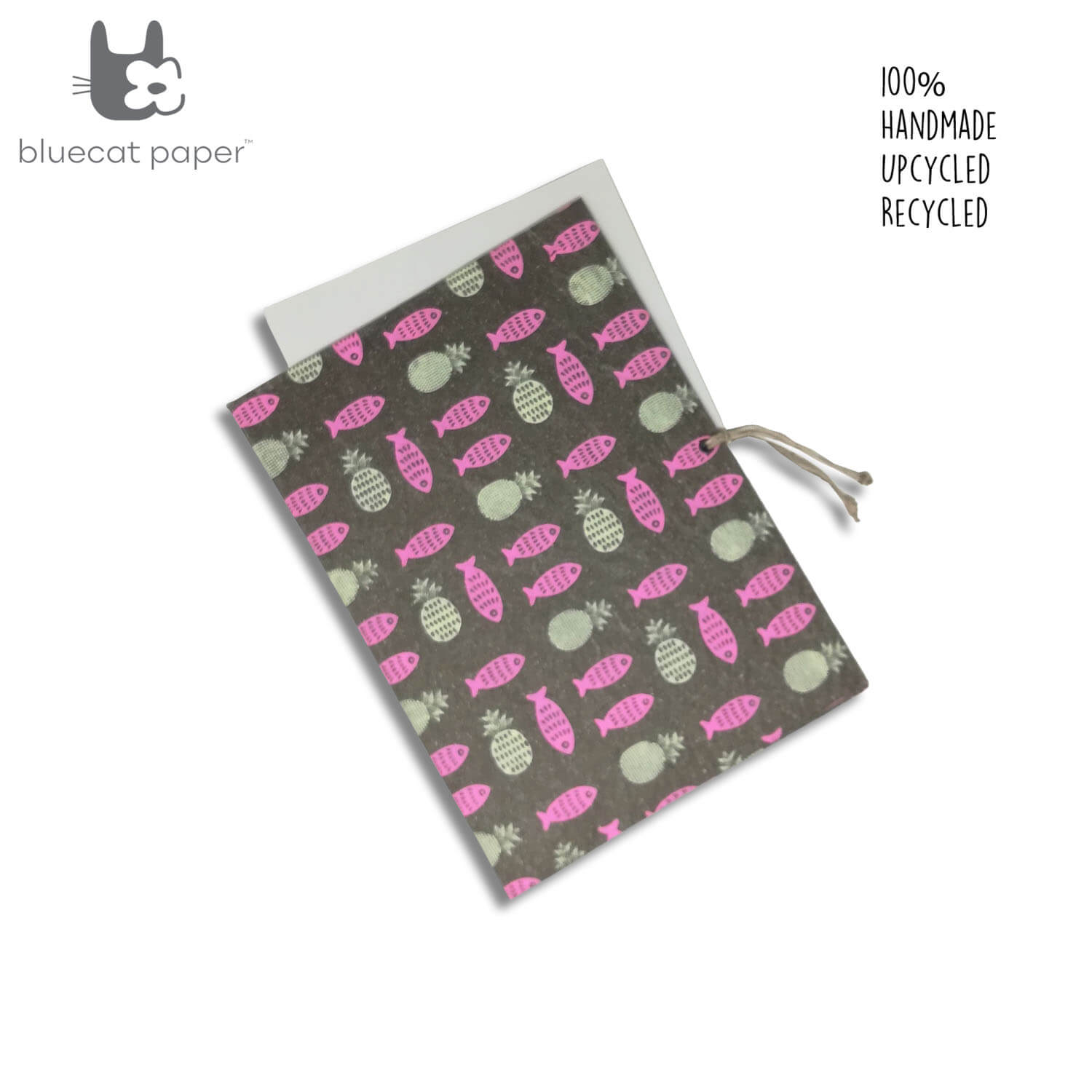 Handmade Linen File folder – Pink fish and cream white small pineapple prin