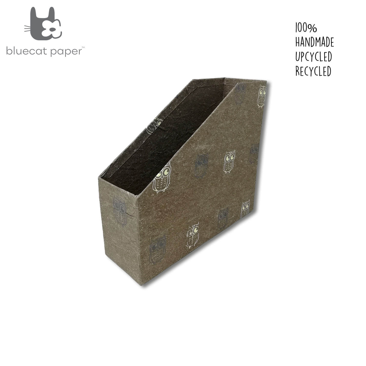 Linen Box file holder –  dark grey and off-white owls print